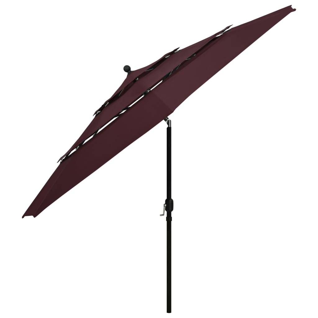 Helloshop26 - Parasol à 3 niveaux avec mât en aluminium 3,5 m bordeaux - Imagen 3