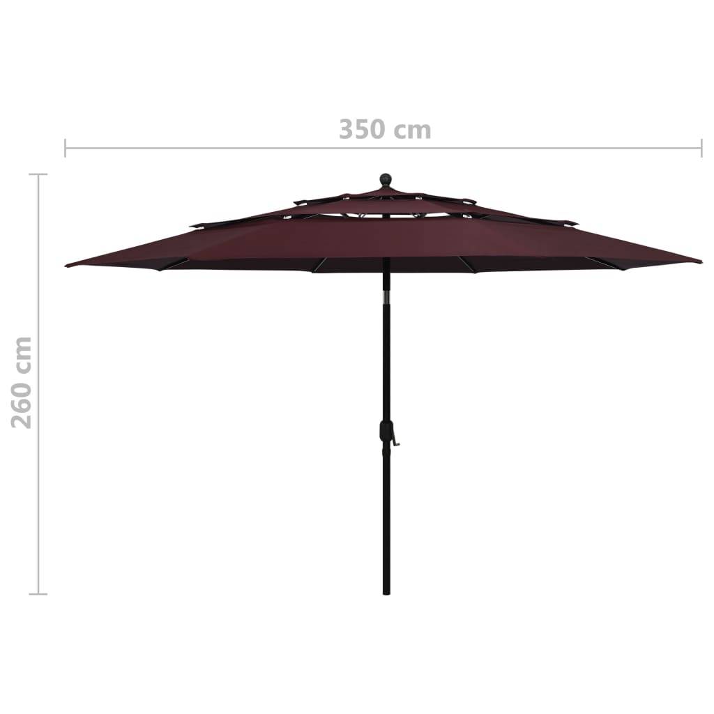 Helloshop26 - Parasol à 3 niveaux avec mât en aluminium 3,5 m bordeaux - Imagen 7
