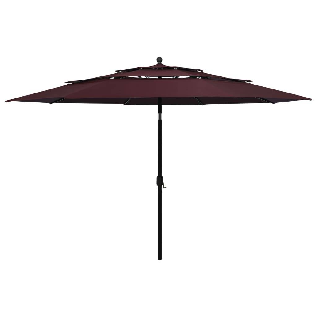 Helloshop26 - Parasol à 3 niveaux avec mât en aluminium 3,5 m bordeaux - Imagen 2