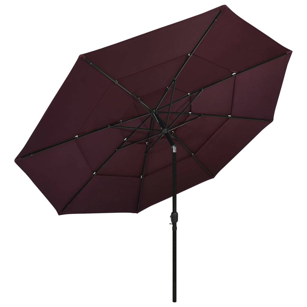 Helloshop26 - Parasol à 3 niveaux avec mât en aluminium 3,5 m bordeaux - Imagen 1