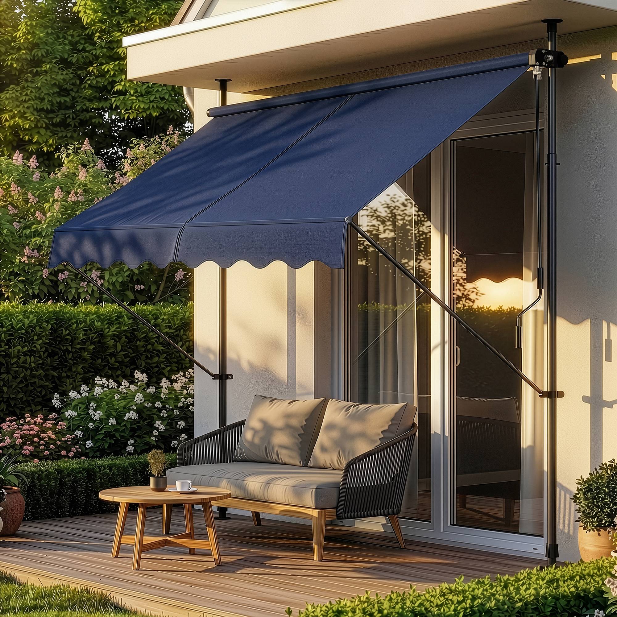 Pro.Tec - Store Banne Téléscopique Acier Polyester 200 x 120 x 220-309 cm Bleu Foncé [pro.tec] - Imagen 6