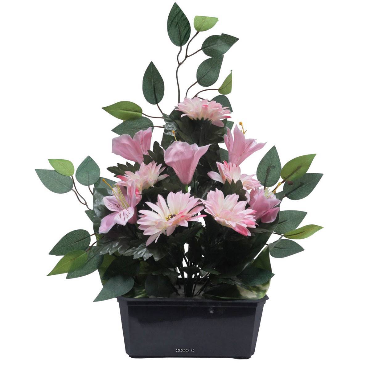 Artificielles - Jardinière fleurs artificielles gerbera, Alstromeria et Ficus Rose pour la Toussaint - couleur: Rose - Imagen 1