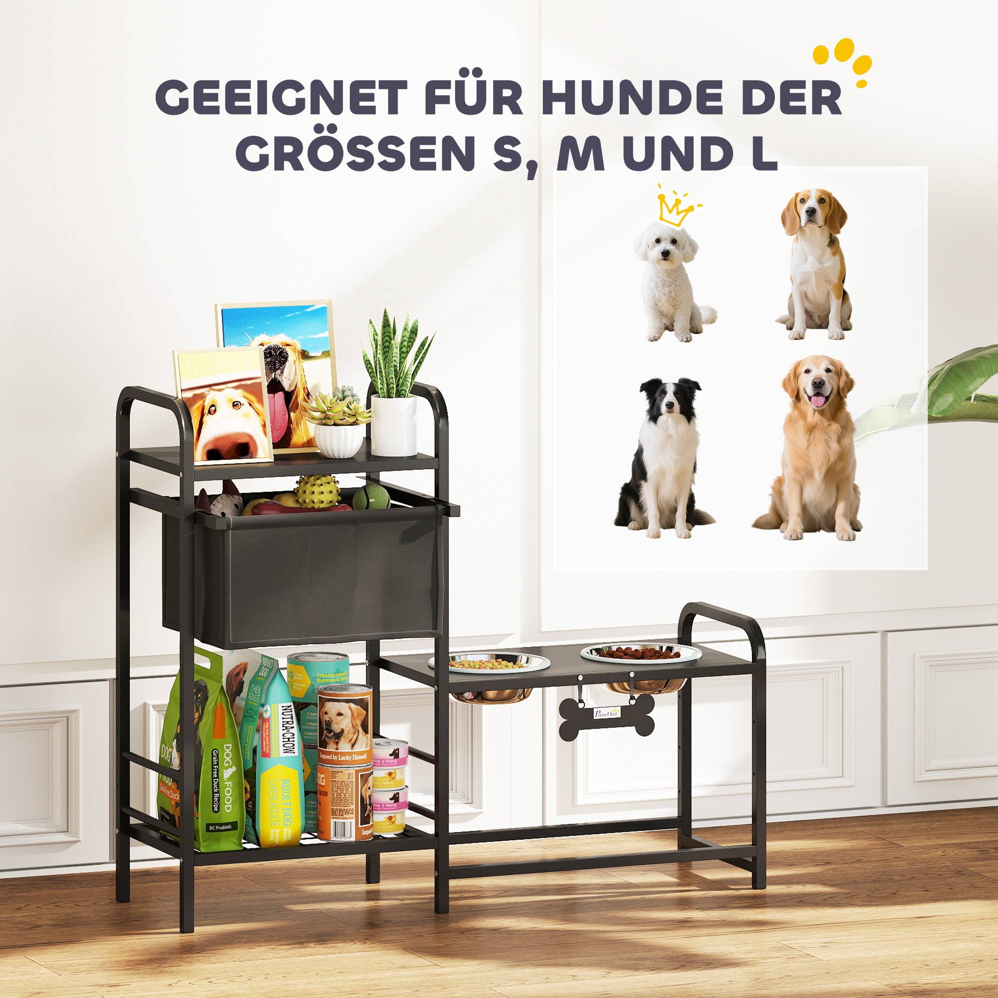 PANGIVO - Support de gamelles pour chien acier noir 89.5 x 27 x 74 cm - PANGIVO - Image 10
