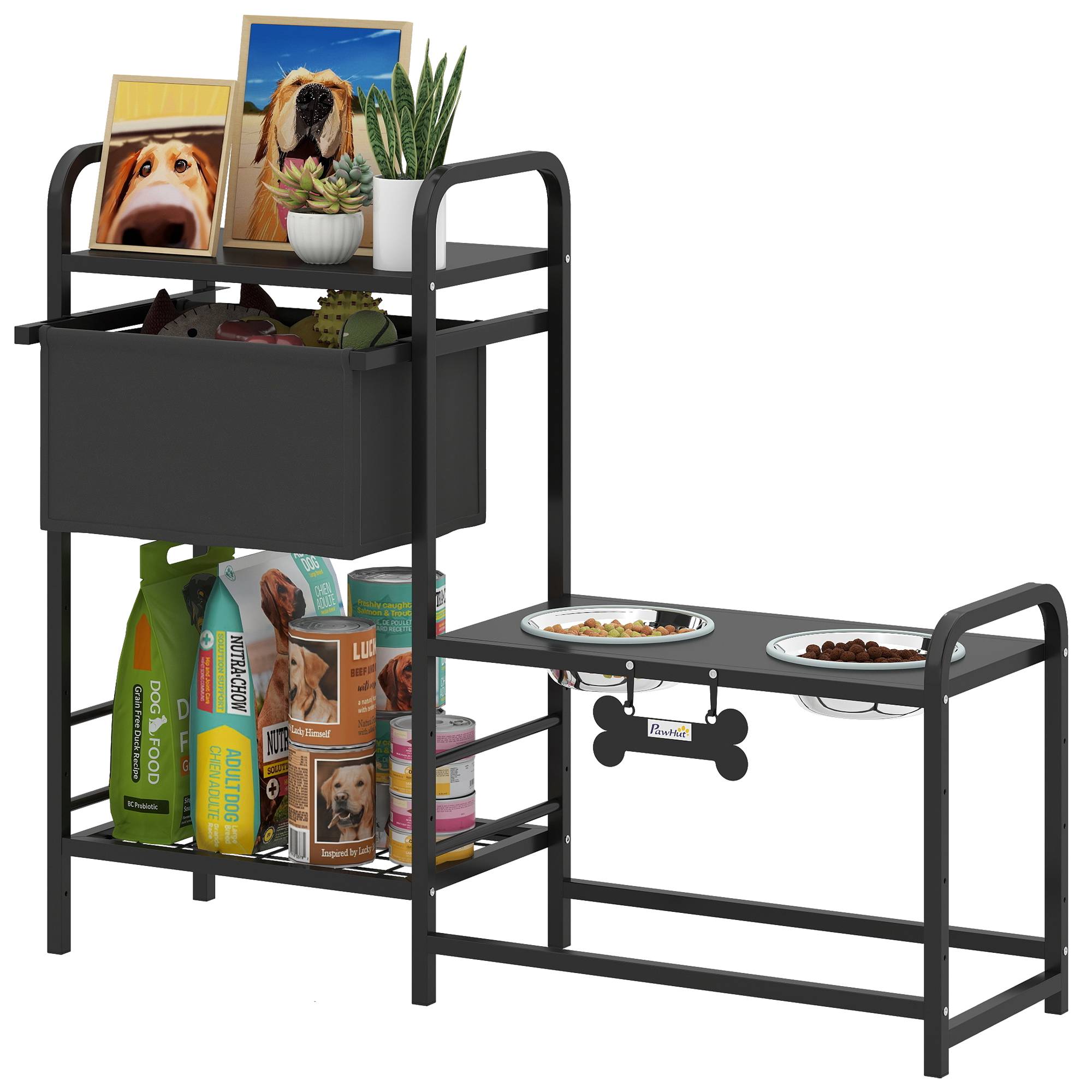 PANGIVO - Support de gamelles pour chien acier noir 89.5 x 27 x 74 cm - PANGIVO - Image 1