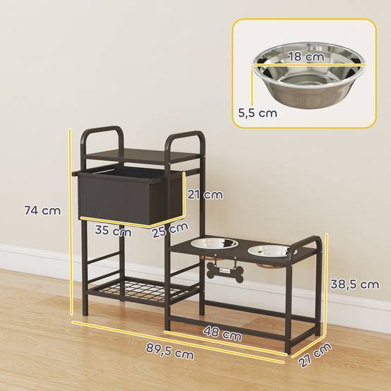 PANGIVO - Support de gamelles pour chien acier noir 89.5 x 27 x 74 cm - PANGIVO - Image 5