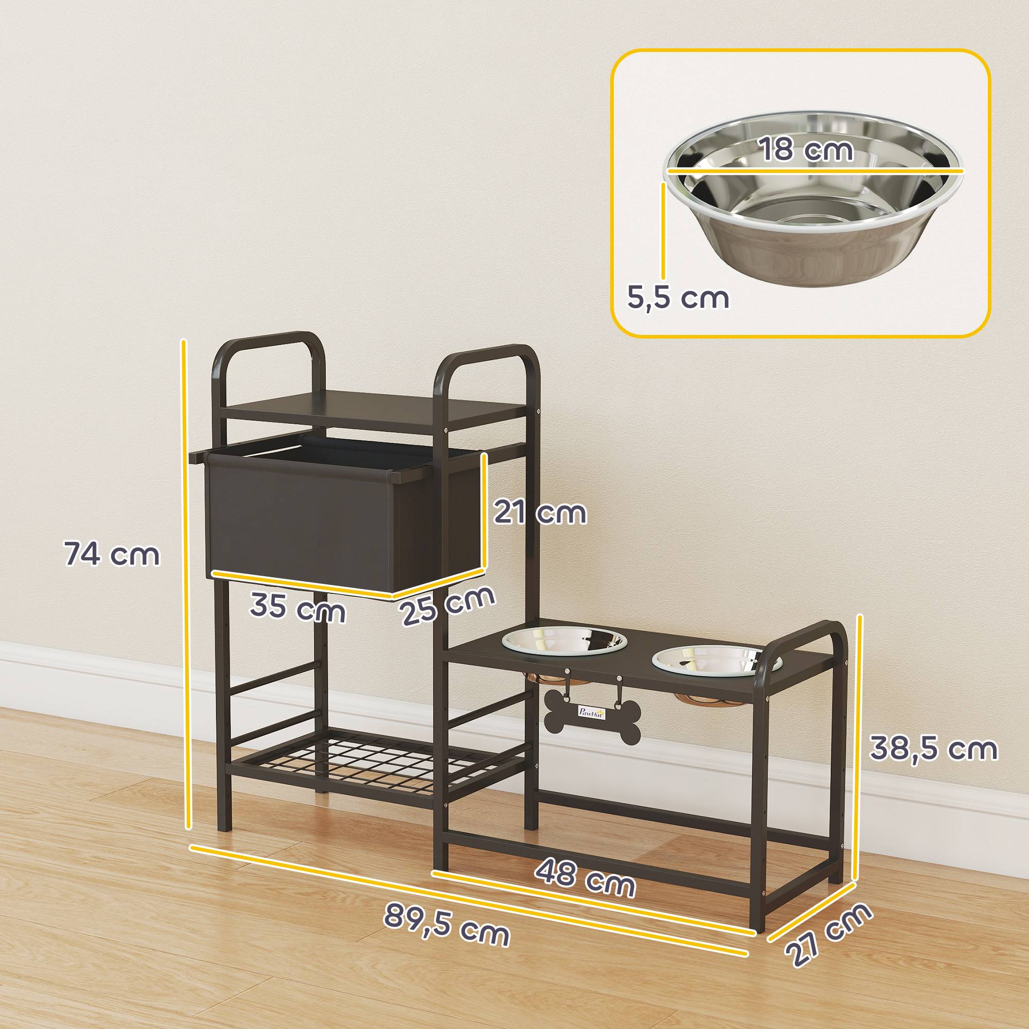 PANGIVO - Support de gamelles pour chien acier noir 89.5 x 27 x 74 cm - PANGIVO - Image 5