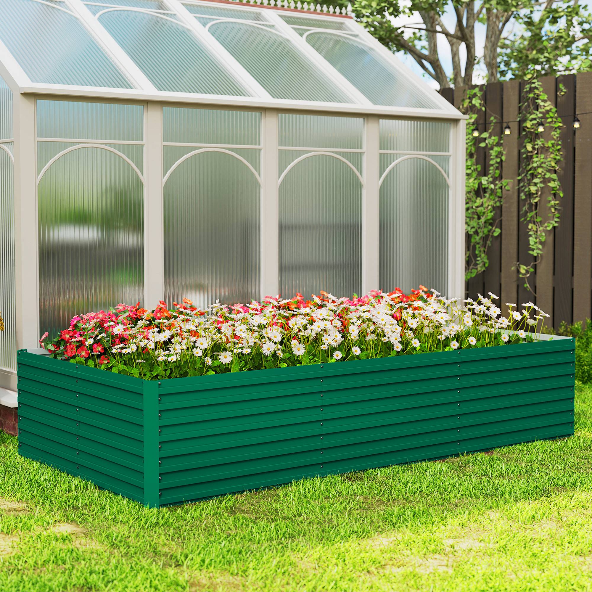 Sans Marque - Jardinière surélevée galvanisée rectangulaire extérieur fond ouvert 240x120x60 cm vert - Image 4