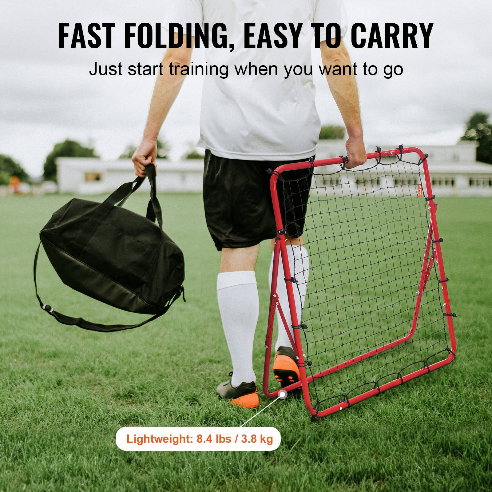 Filet De Rebond Jopassy – Kickback Pliable 103x100x72 Cm – Angle Réglable – Tube Acier Et Maille PE – Pour Foot, Basket, Baseball