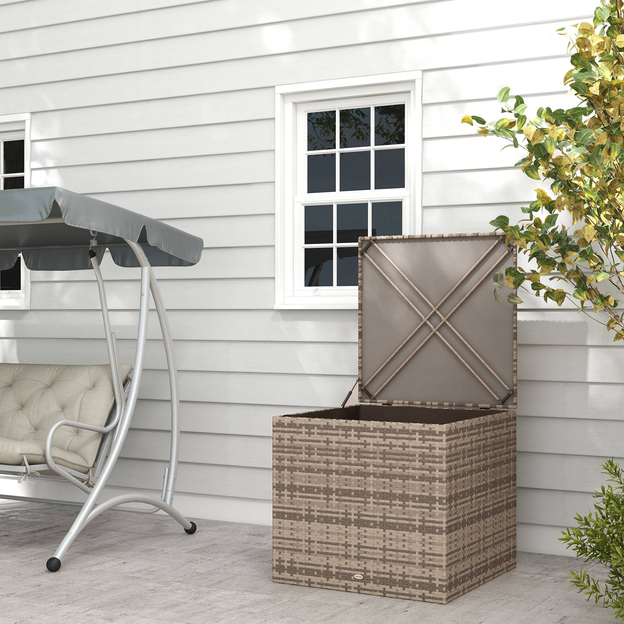 Coffre de jardin rotin synthétique 75 x 75 x 70 cm - PANGIVO - Image 3
