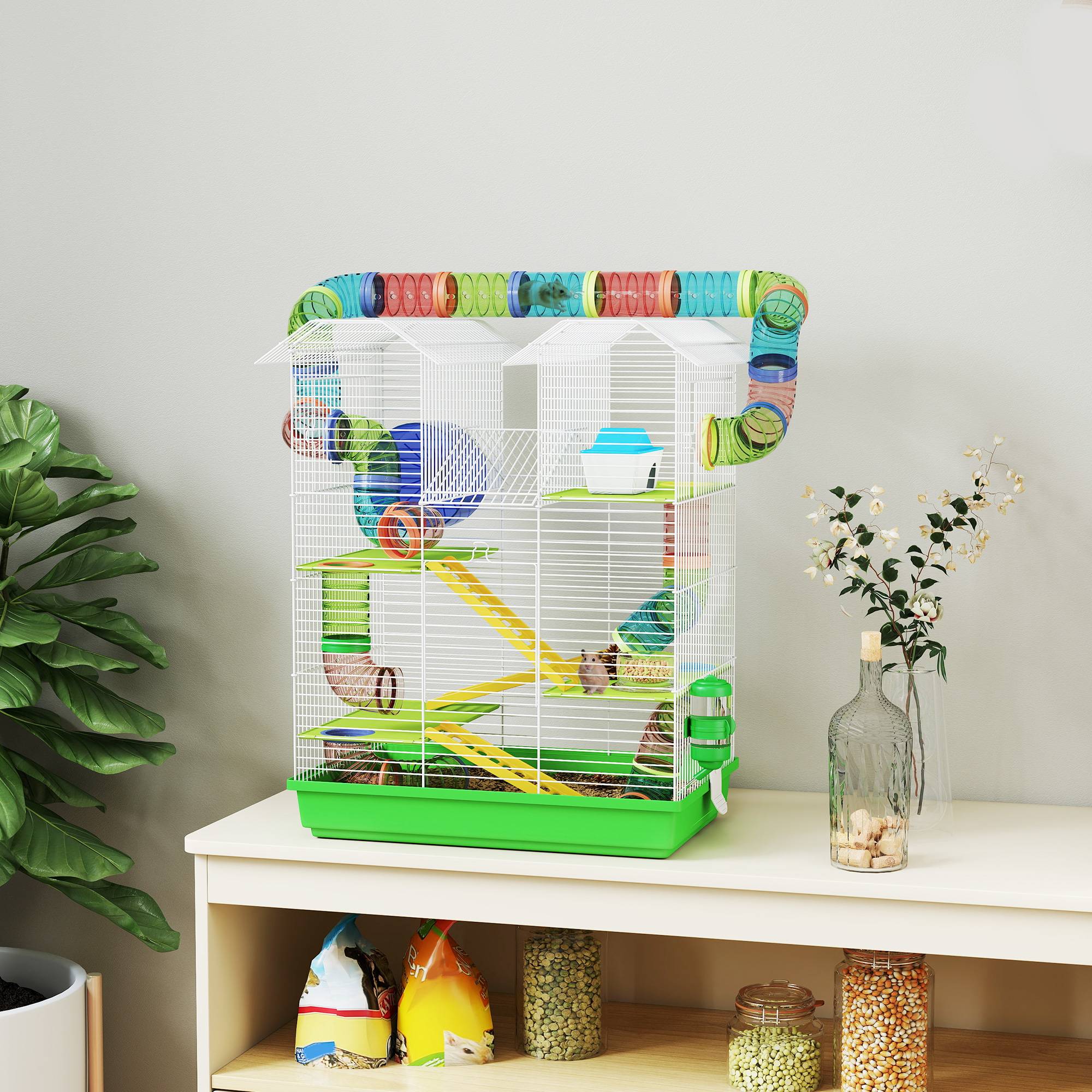 Grande cage hamster métal petits rongeurs avec tunnels 47x59cm Vert - ComfortXL Outdoor Living - Image 3