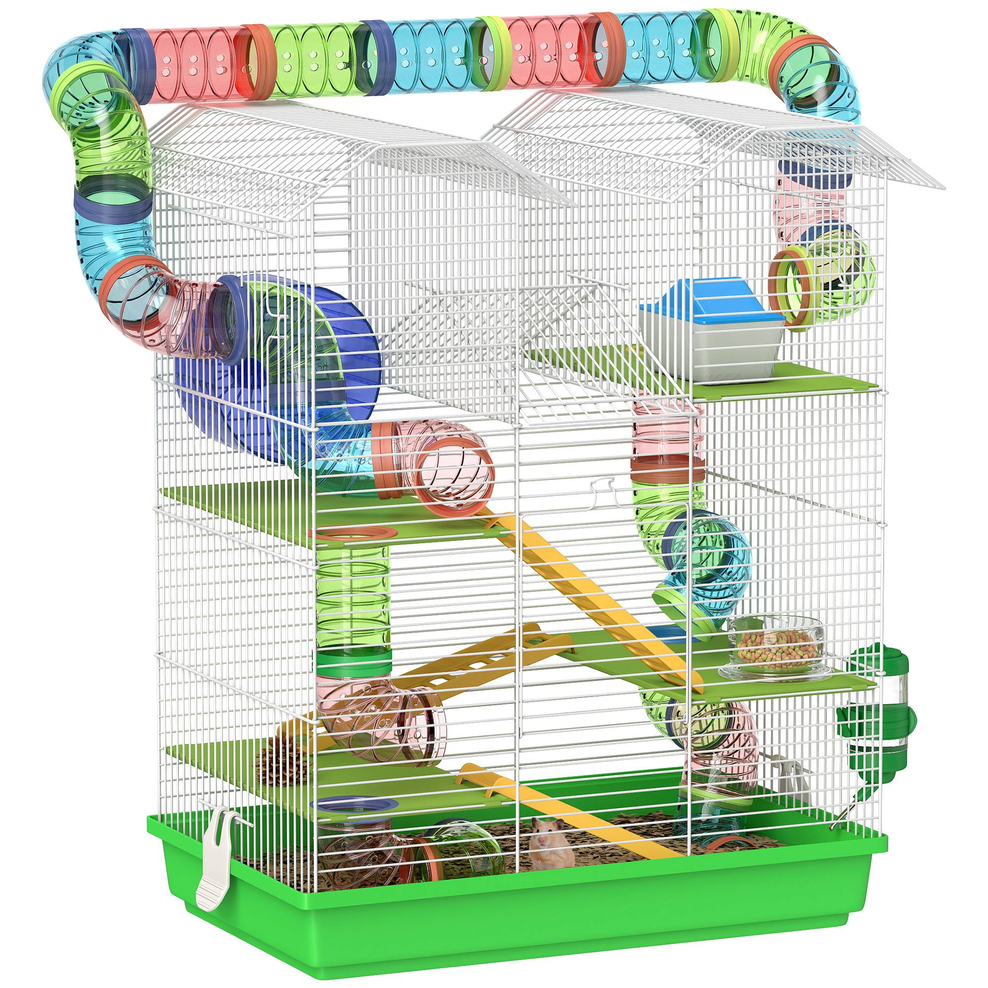Grande cage hamster métal petits rongeurs avec tunnels 47x59cm Vert - ComfortXL Outdoor Living - Image 1