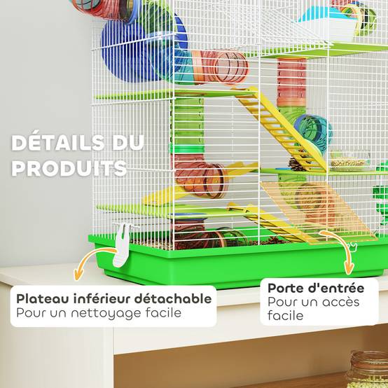 Grande cage hamster métal petits rongeurs avec tunnels 47x59cm Vert - ComfortXL Outdoor Living - Image 8