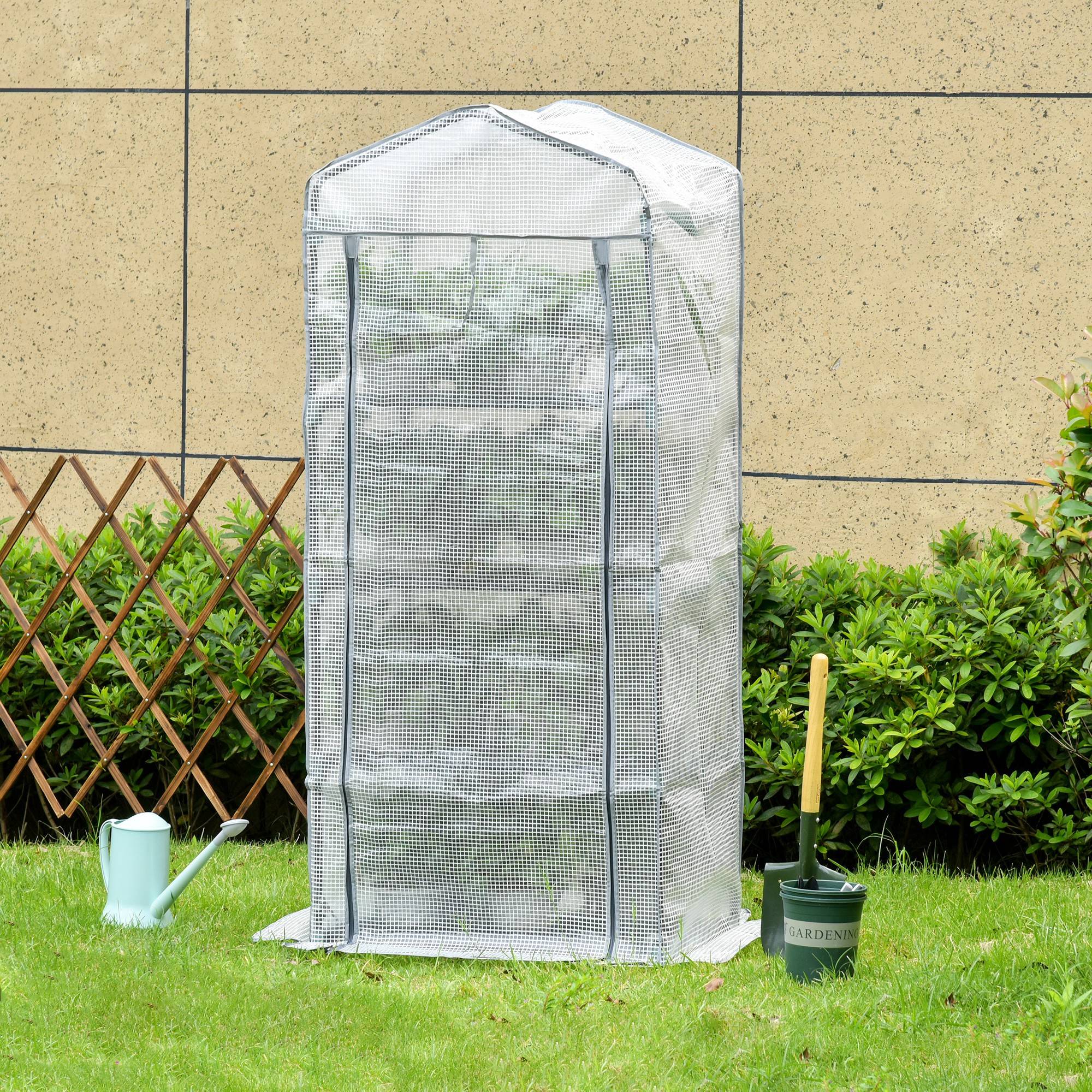 Mini serre de balcon étagères métal bâche PE pour semis de plantes 70x50x160cm blanc - ComfortXL Outdoor Living - Image 10