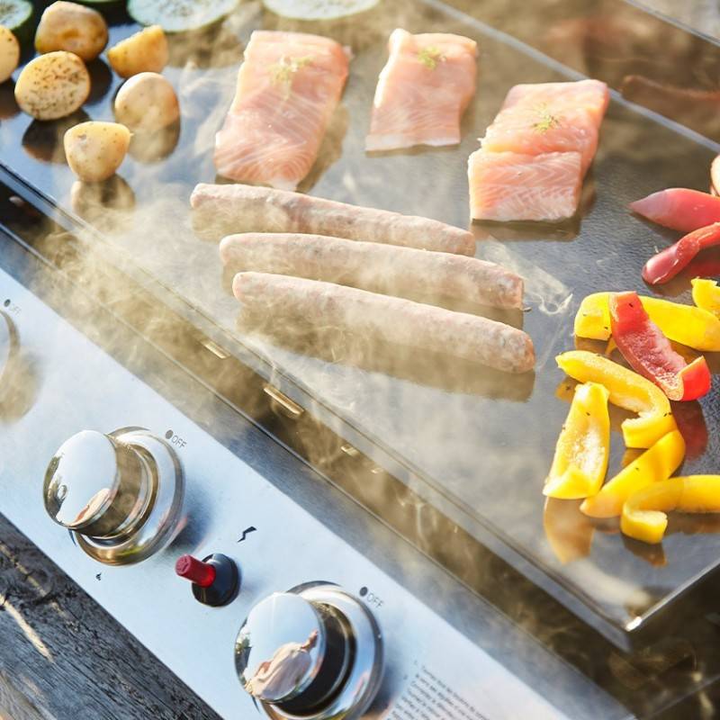Brasero - Plancha au gaz COOKING BOX Bahia - 4 Brûleurs Inox - Plaque en acier émaillée 80 x 36 cm - Allumage Piezo - Gris - Imagen 6