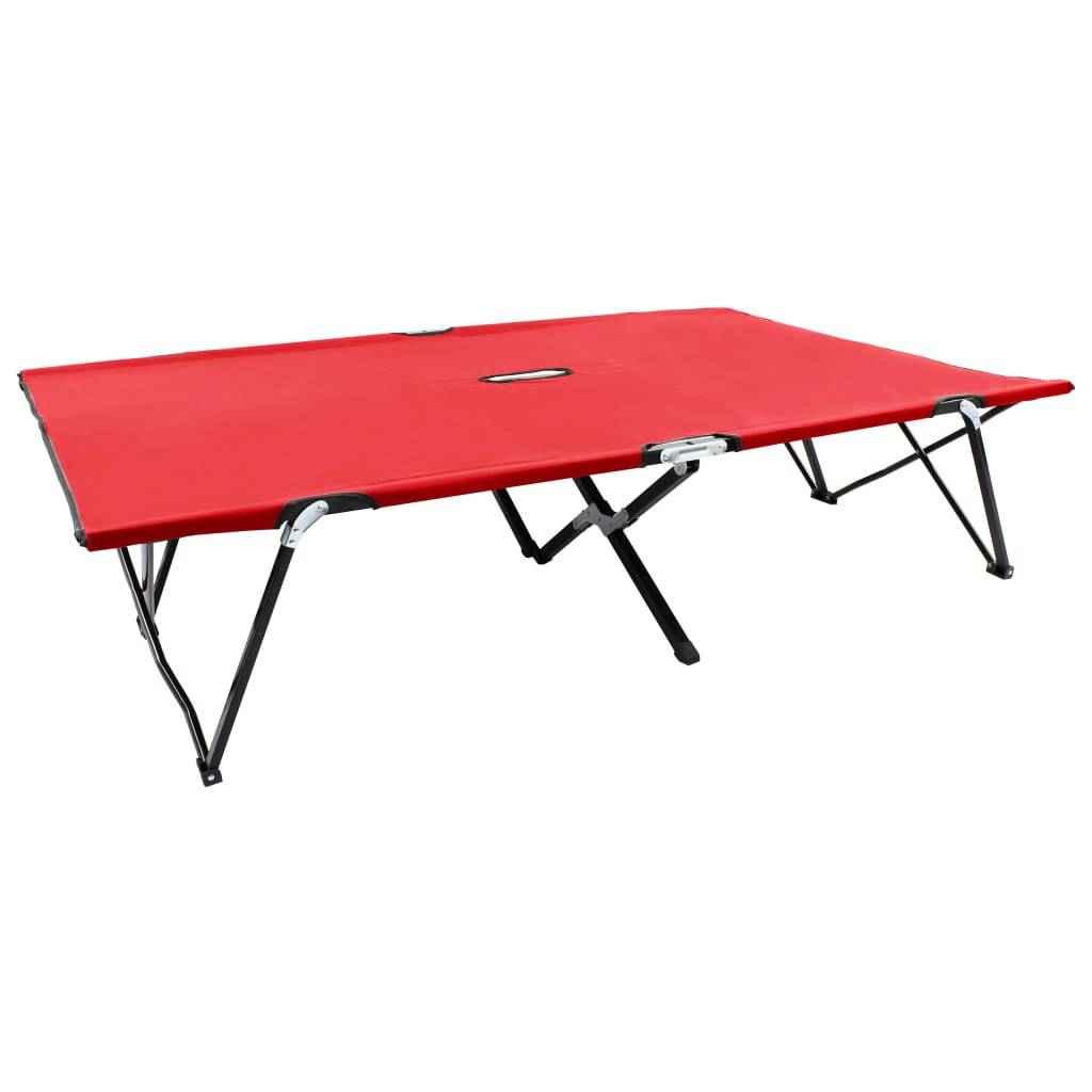 Helloshop26 - Lit de camp double de camping meuble d'extérieur pliable 2 places rouge acier - Imagen 1