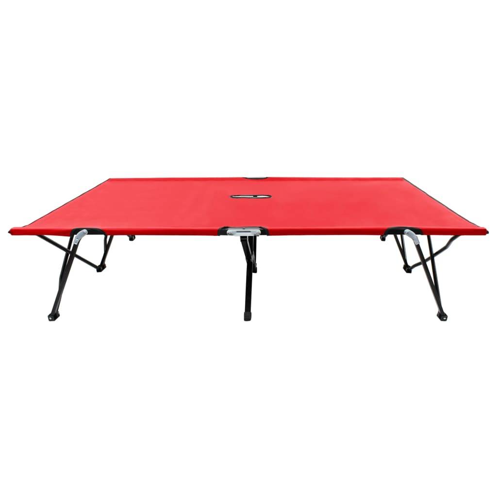 Helloshop26 - Lit de camp double de camping meuble d'extérieur pliable 2 places rouge acier - Imagen 2