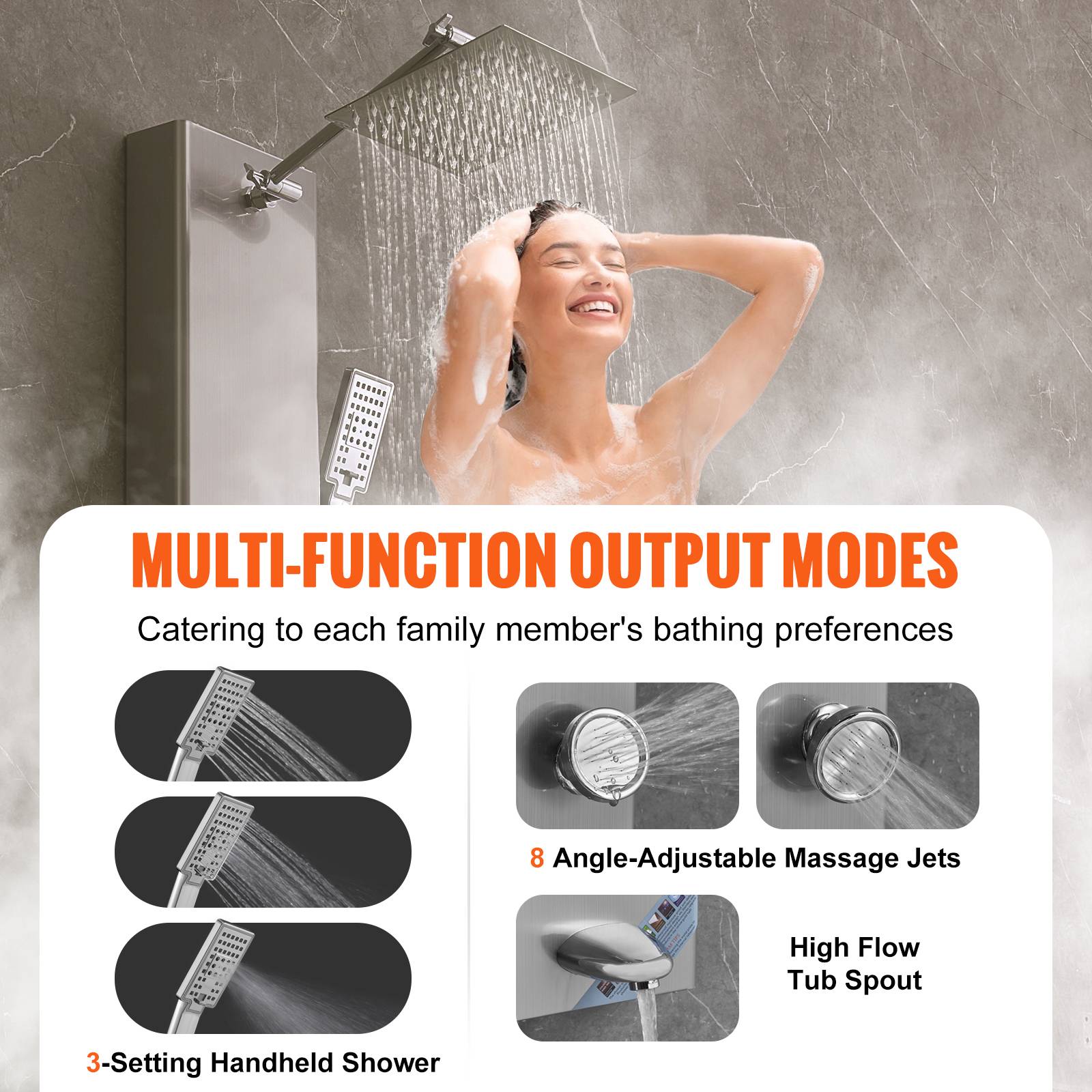 Vevor - VEVOR Système de Tour de Panneau de Douche 6 Modes Affichage Numérique en Inox - Image 3