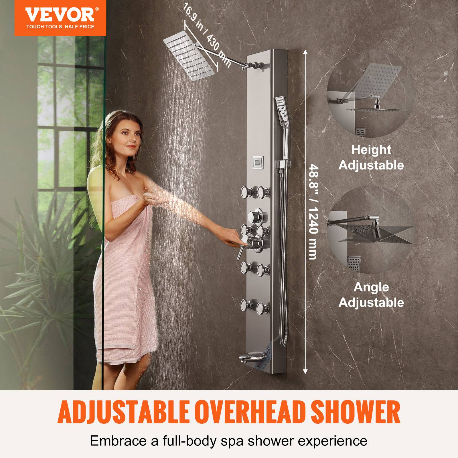 Vevor - VEVOR Système de Tour de Panneau de Douche 6 Modes Affichage Numérique en Inox - Image 2