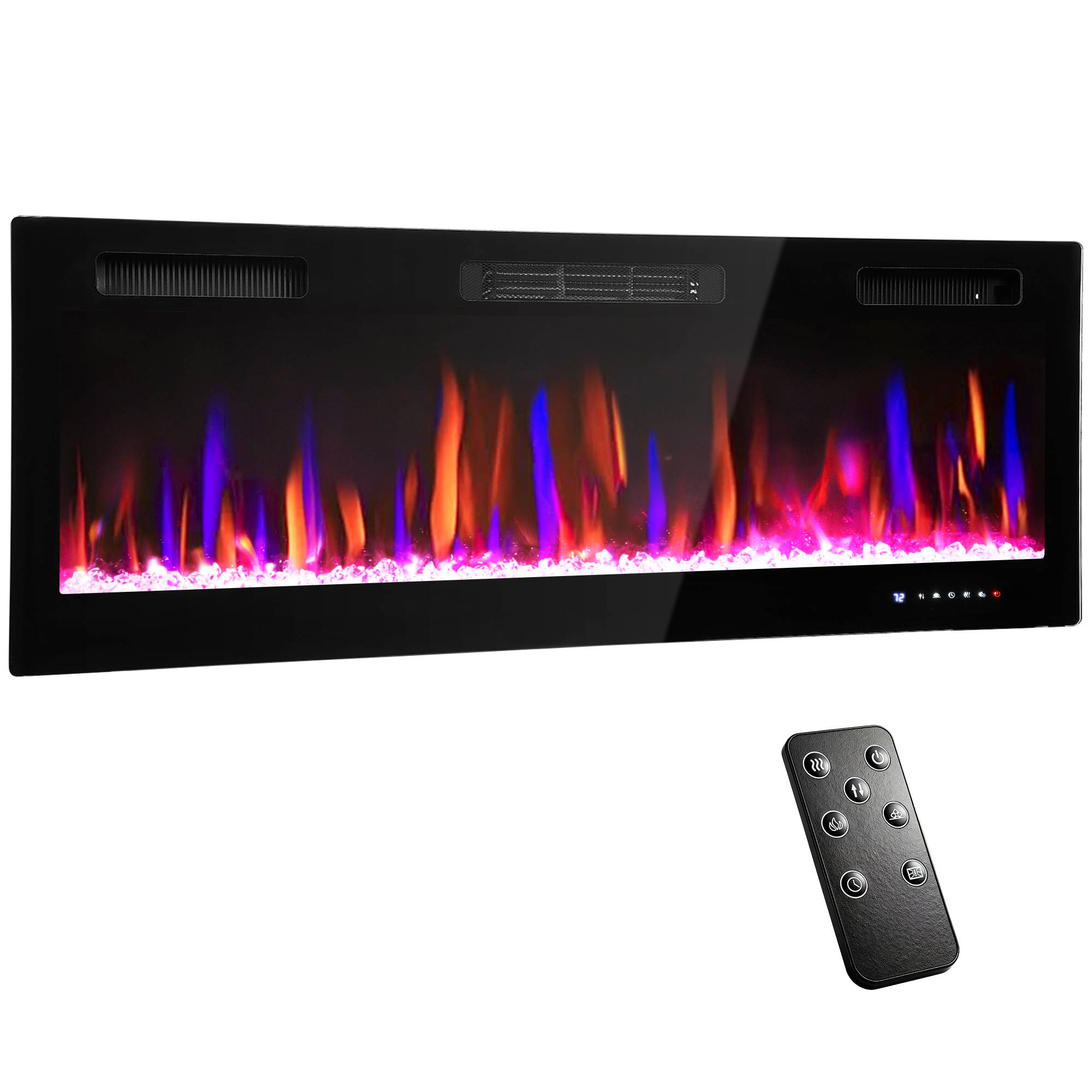 Cheminée électrique mural ou encastrable 900W/1800W, effet flamme à 12 couleurs 5 luminosités, 127 x 9,4 x 47 cm, noir - Image 1
