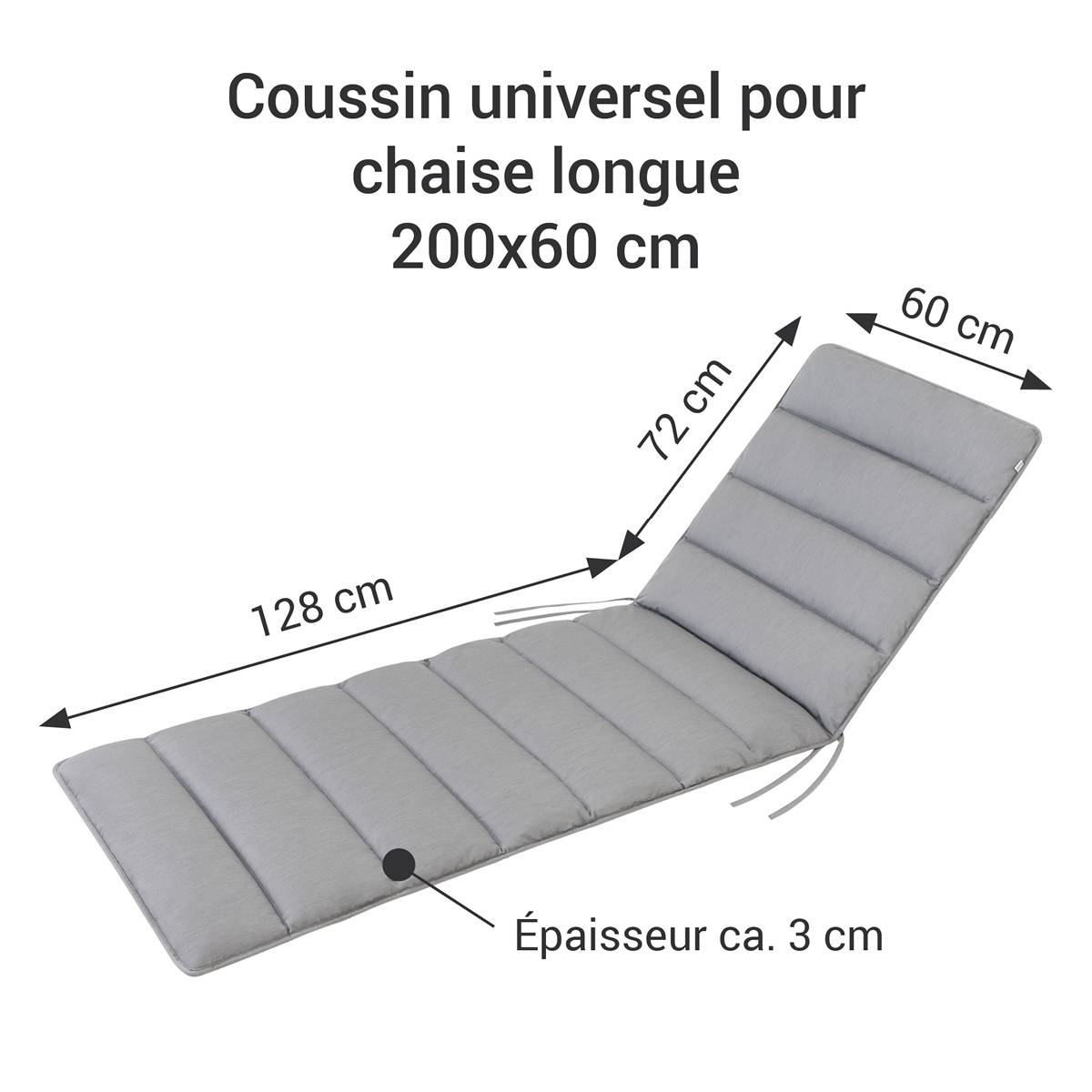 Coussin de Transat FlAIR - gris clair - 200x60cm - Image 6