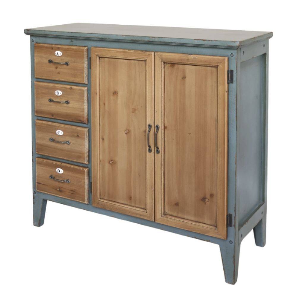 Chemin De Campagne - Meuble buffet en bois de sapin bleu opale et marron 90 x 37 x 80.5 cm Chemin de campagne - Imagen 1