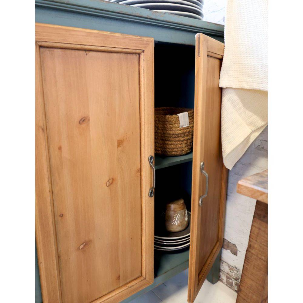 Chemin De Campagne - Meuble buffet en bois de sapin bleu opale et marron 90 x 37 x 80.5 cm Chemin de campagne - Imagen 3