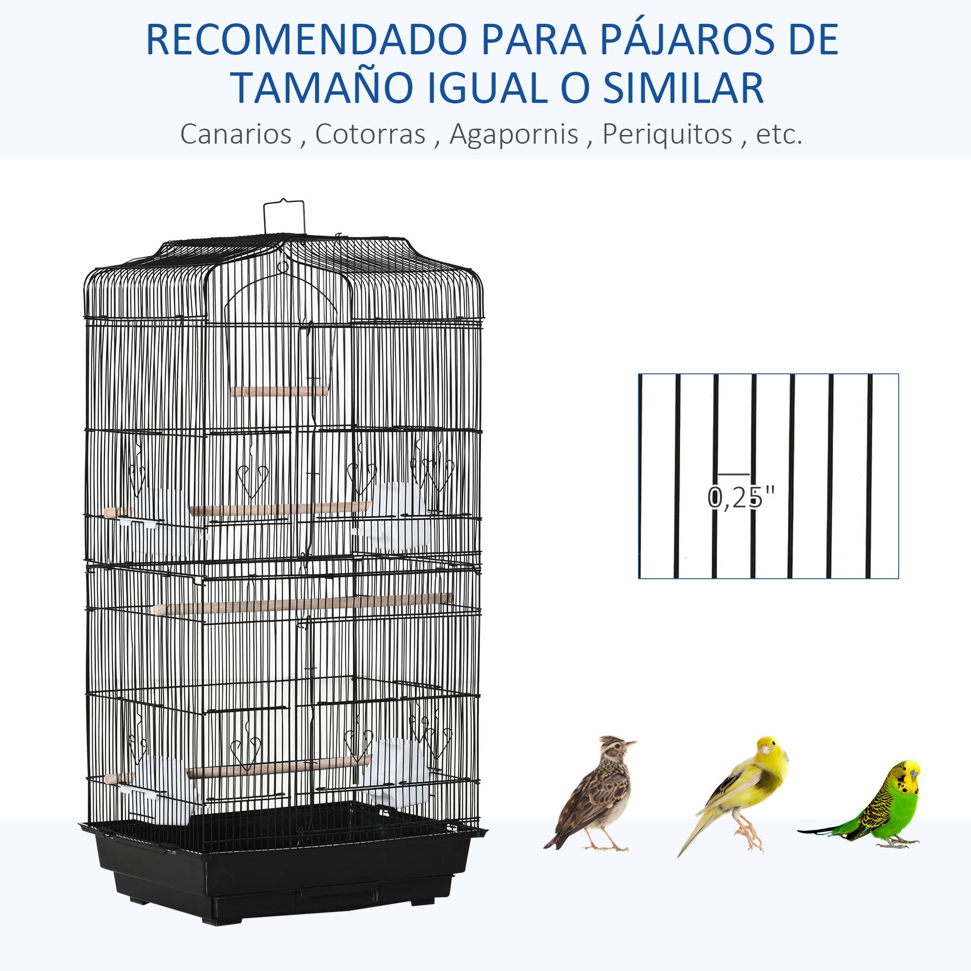 Cage à oiseaux métal 4 mangeoires 3 perchoirs balançoire plateau, 46,5x35,5x92cm, noir - Image 9