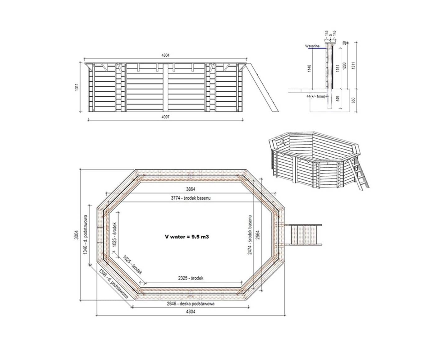 Altanka - Piscine en bois Nemo 4.3x3 - H.1.31 m fixations à sceller - BAS7303OSPI+SZA - Imagen 4