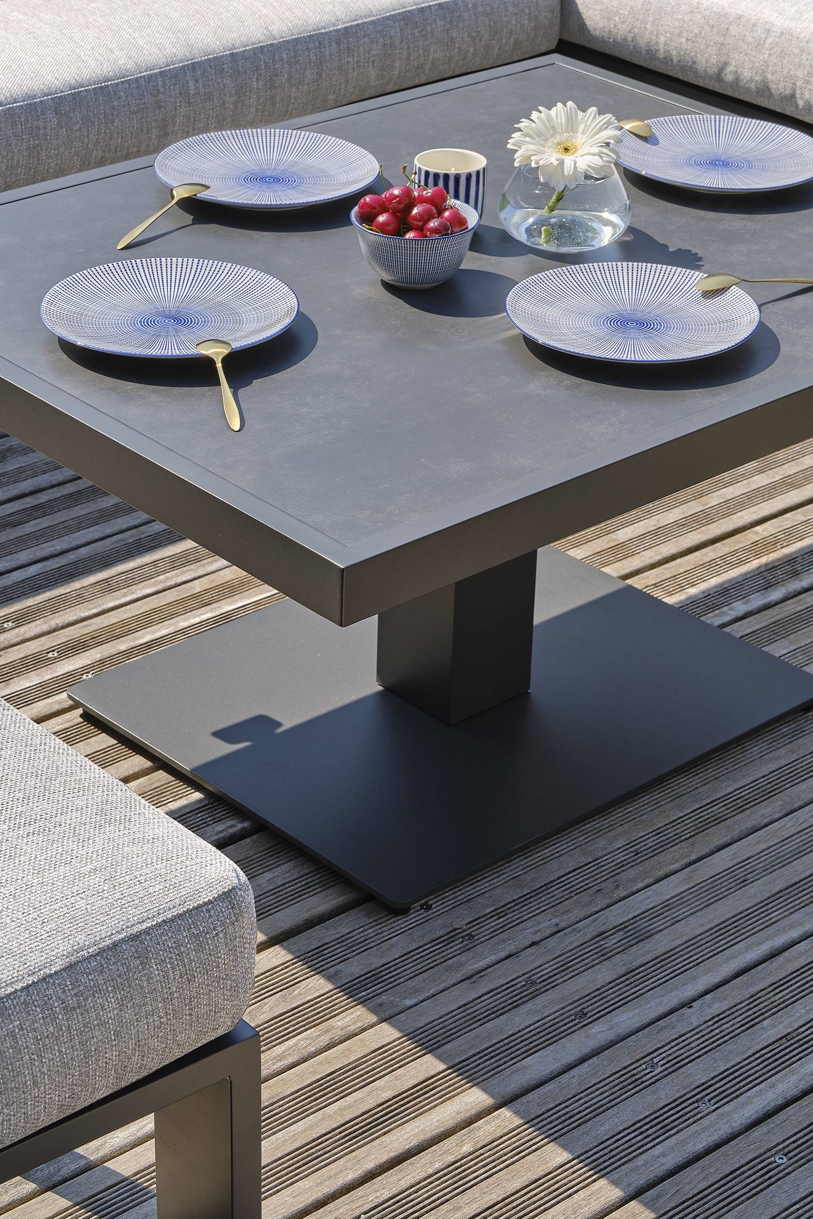 Ensemble repas de jardin 7 pl alu plateau céramique sur verre - Gris anthracite - IBIZA - Image 3