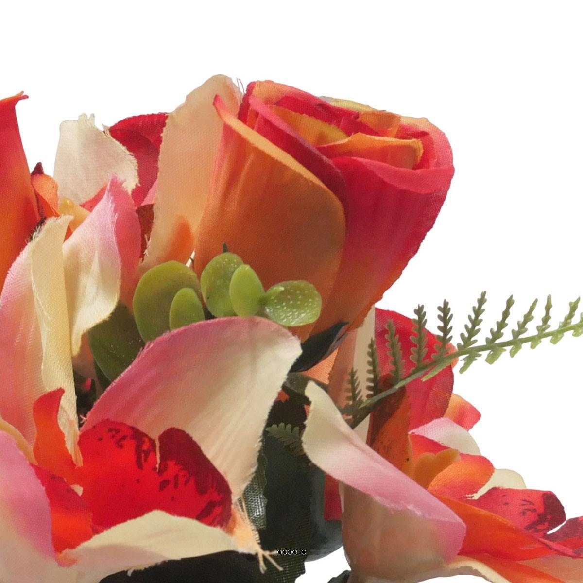Artificielles - Pot de Rose, Lys et Orchidée artificiels pour la Toussaint Orange - couleur: Orange - Imagen 3