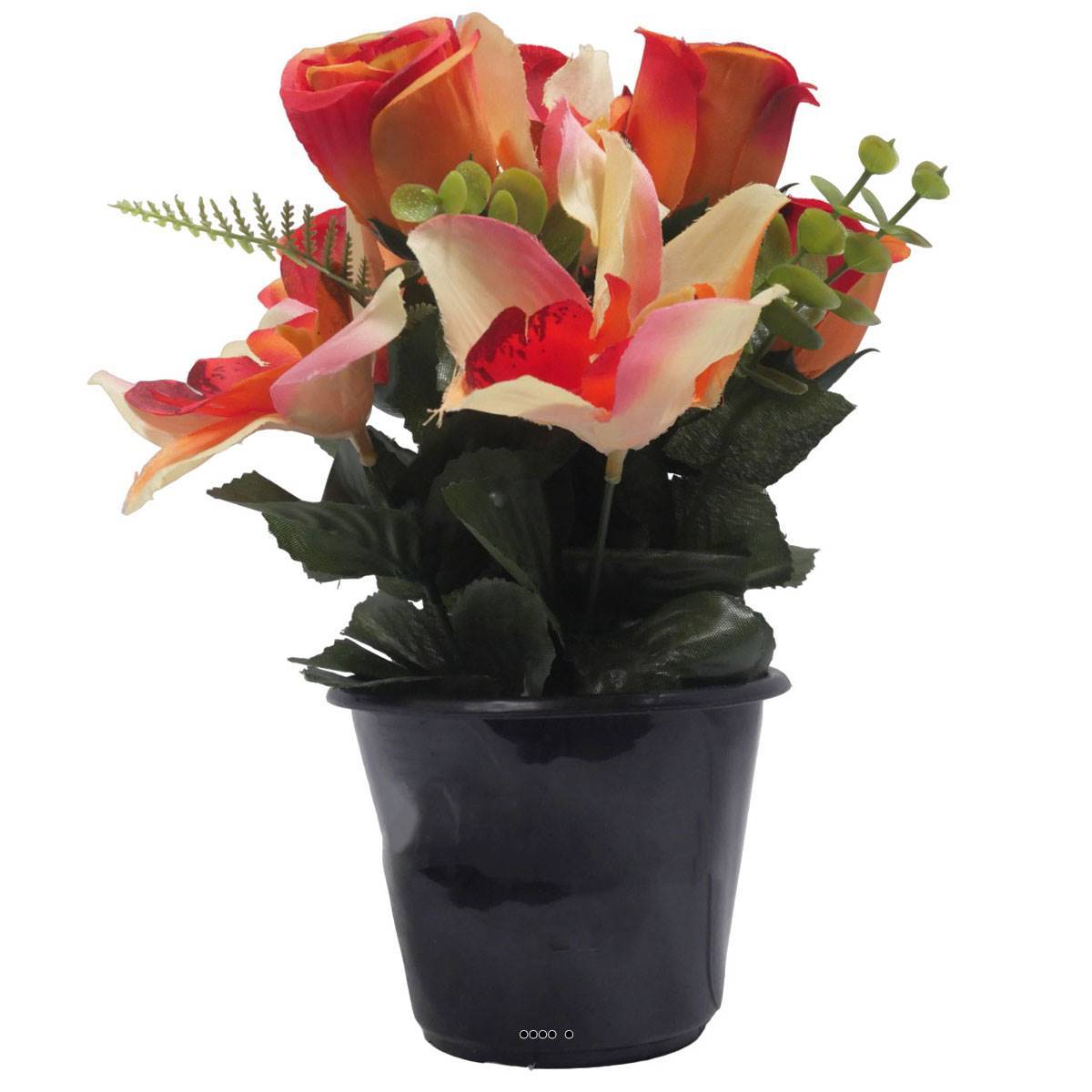 Artificielles - Pot de Rose, Lys et Orchidée artificiels pour la Toussaint Orange - couleur: Orange - Imagen 2