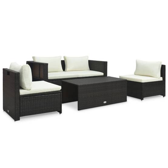 Helloshop26 - Salon de jardin meuble d'extérieur ensemble de mobilier 6 pièces avec coussins résine tressée marron - Imagen 2