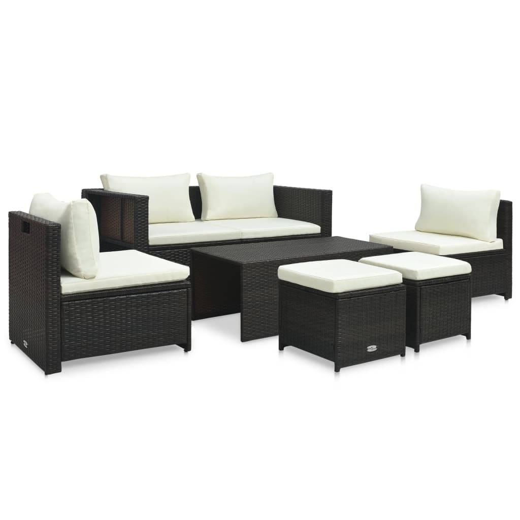 Helloshop26 - Salon de jardin meuble d'extérieur ensemble de mobilier 6 pièces avec coussins résine tressée marron - Imagen 1