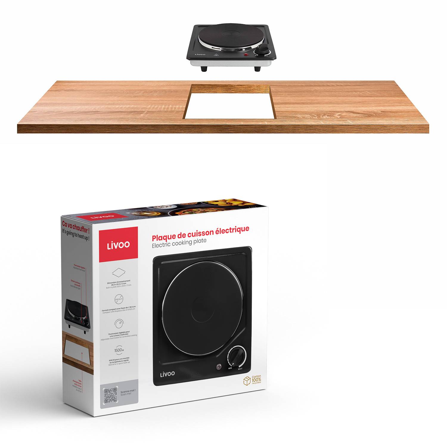 Livoo - Plaque de cuisson 1 foyer, Livoo DOC167N - 1500W - plaque Noir Intégré 26 cm Plaque encastrable - Image 4