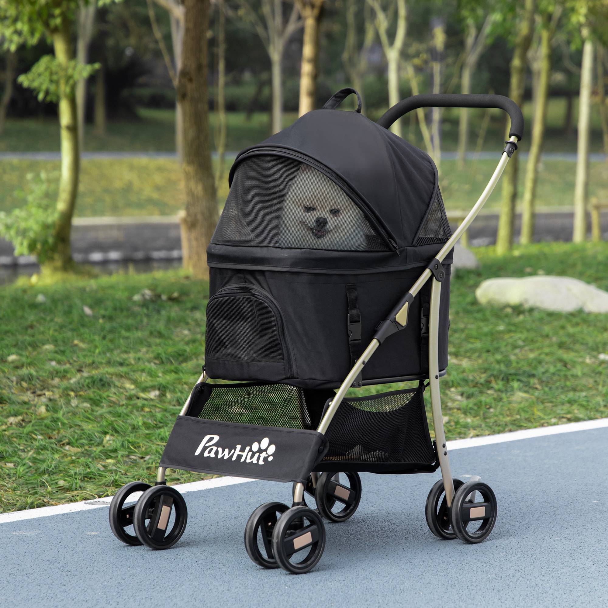 Poussette 3 en 1 pour petits chiens avec wagon détachable, panier de rangement, sangles de sécurité et coussin - Noir - Image 4