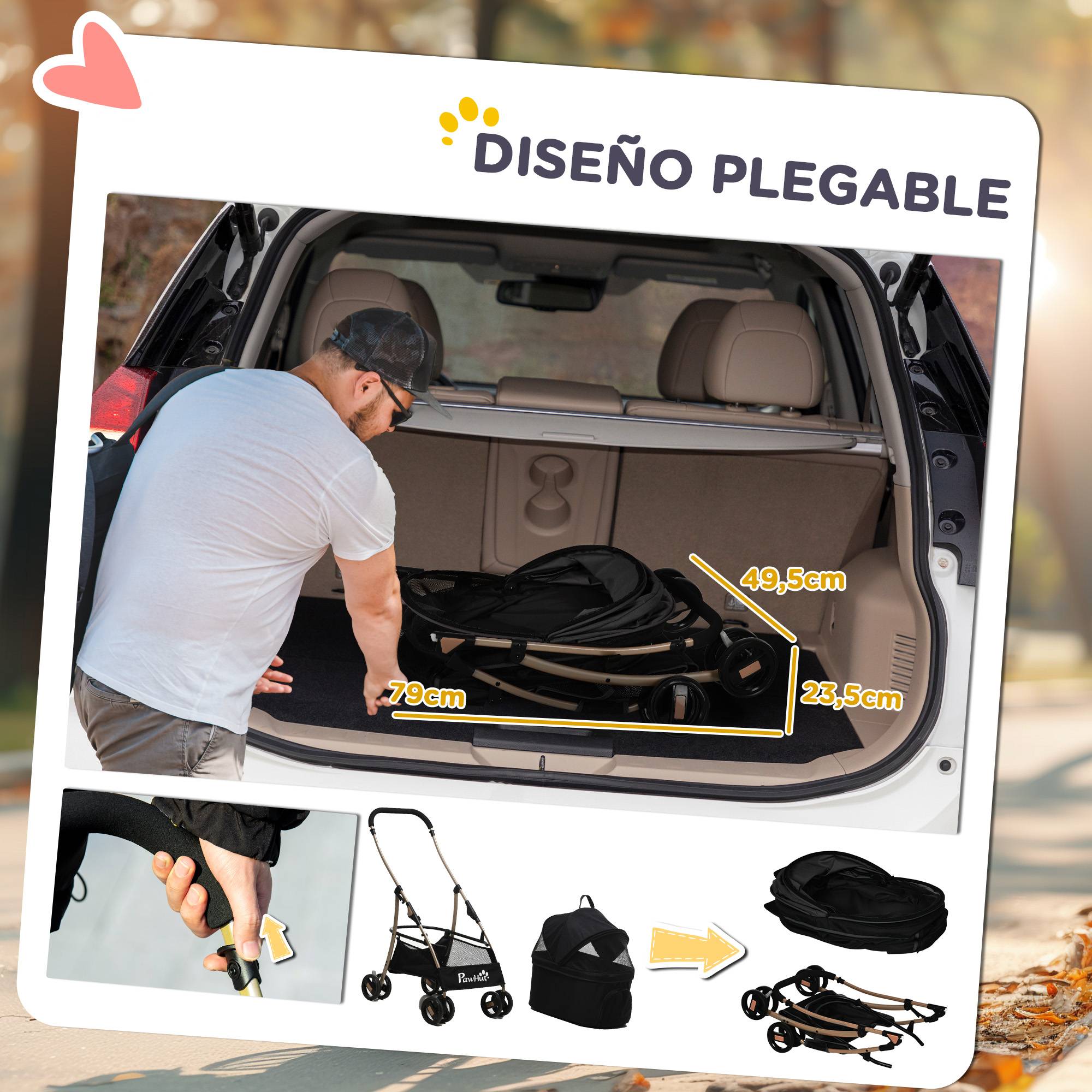 Poussette 3 en 1 pour petits chiens avec wagon détachable, panier de rangement, sangles de sécurité et coussin - Noir - Image 8