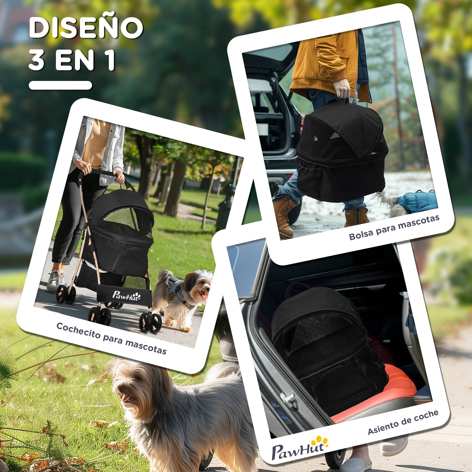 Poussette 3 en 1 pour petits chiens avec wagon détachable, panier de rangement, sangles de sécurité et coussin - Noir - Image 7