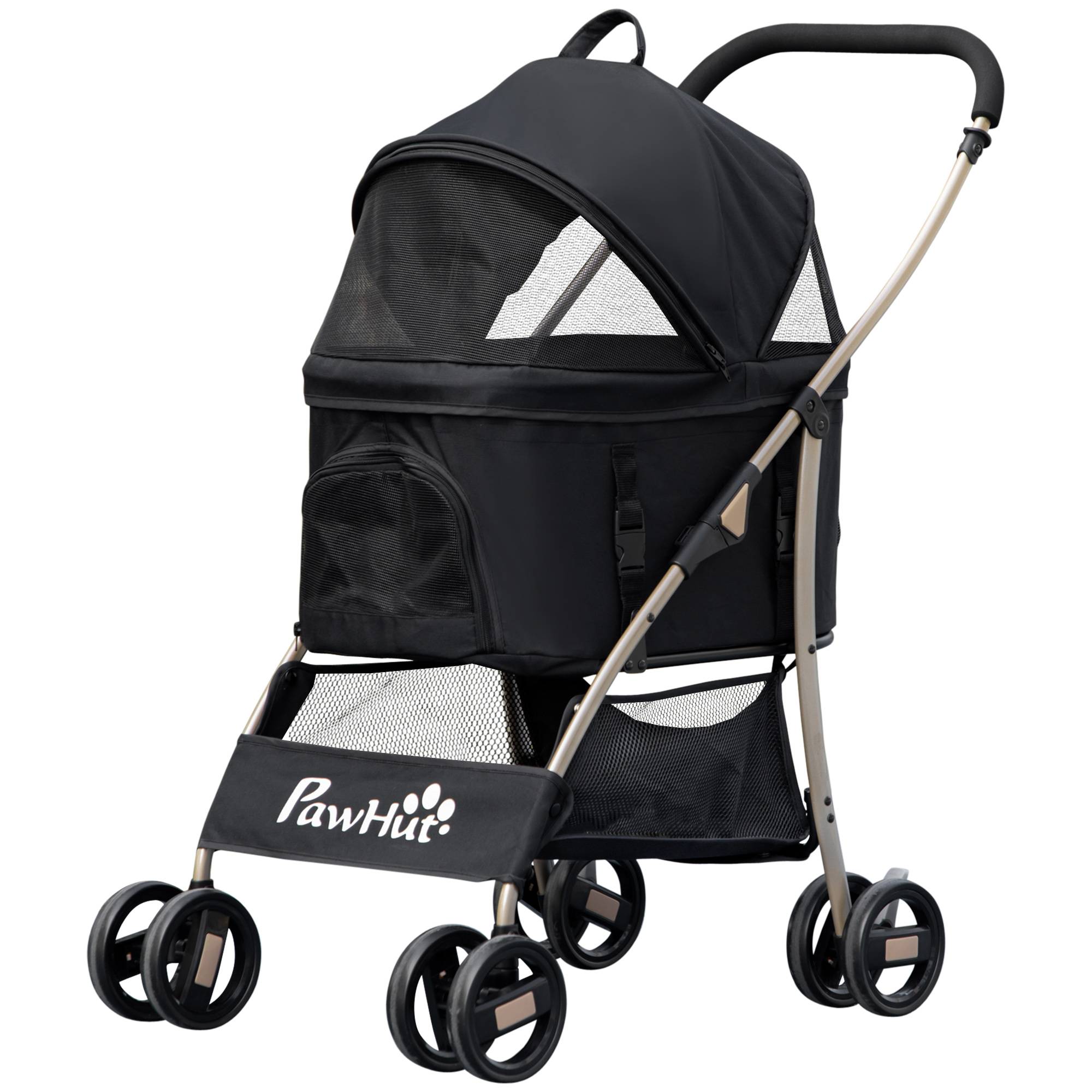 Poussette 3 en 1 pour petits chiens avec wagon détachable, panier de rangement, sangles de sécurité et coussin - Noir - Image 2