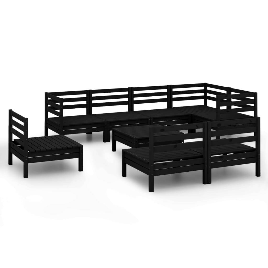 Helloshop26 - Salon de jardin meuble d'extérieur ensemble de mobilier 9 pièces bois de pin massif noir - Imagen 1