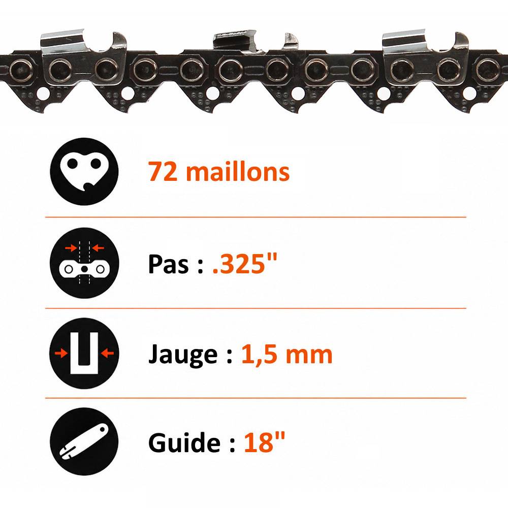 Gt Garden - Guide 18 pouces (45 cm) avec chaîne 72 maillons pour tronçonneuse - GT GARDEN - Imagen 3