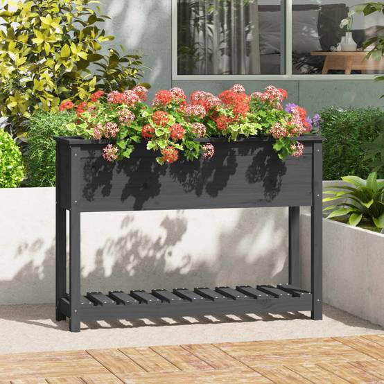 ComfortXL - Carré potager surélevé bois avec étagère de rangement Gris 111,5cm – ComfortXL Outdoor Living - Image 1