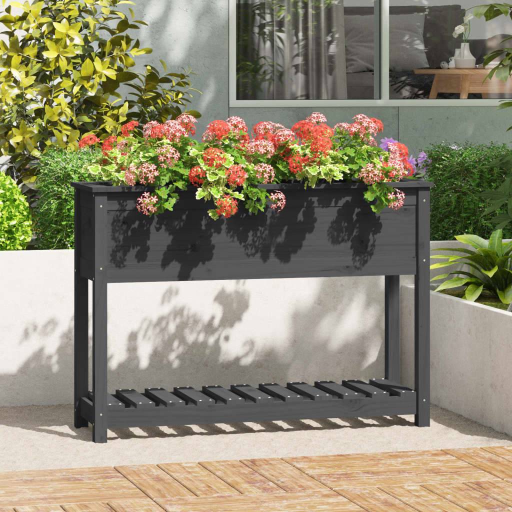ComfortXL - Carré potager surélevé bois avec étagère de rangement Gris 111,5cm – ComfortXL Outdoor Living - Image 1