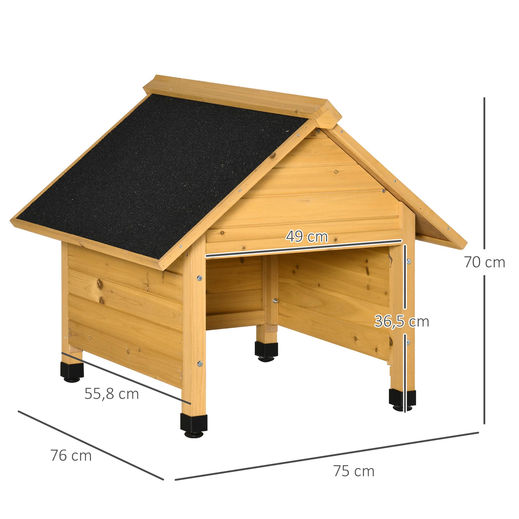 ComfortXL - Garage pour robot tondeuse en bois de sapin 75 x 76 x 70 cm jaune abri pluie UV avec pieds réglables - Image 3