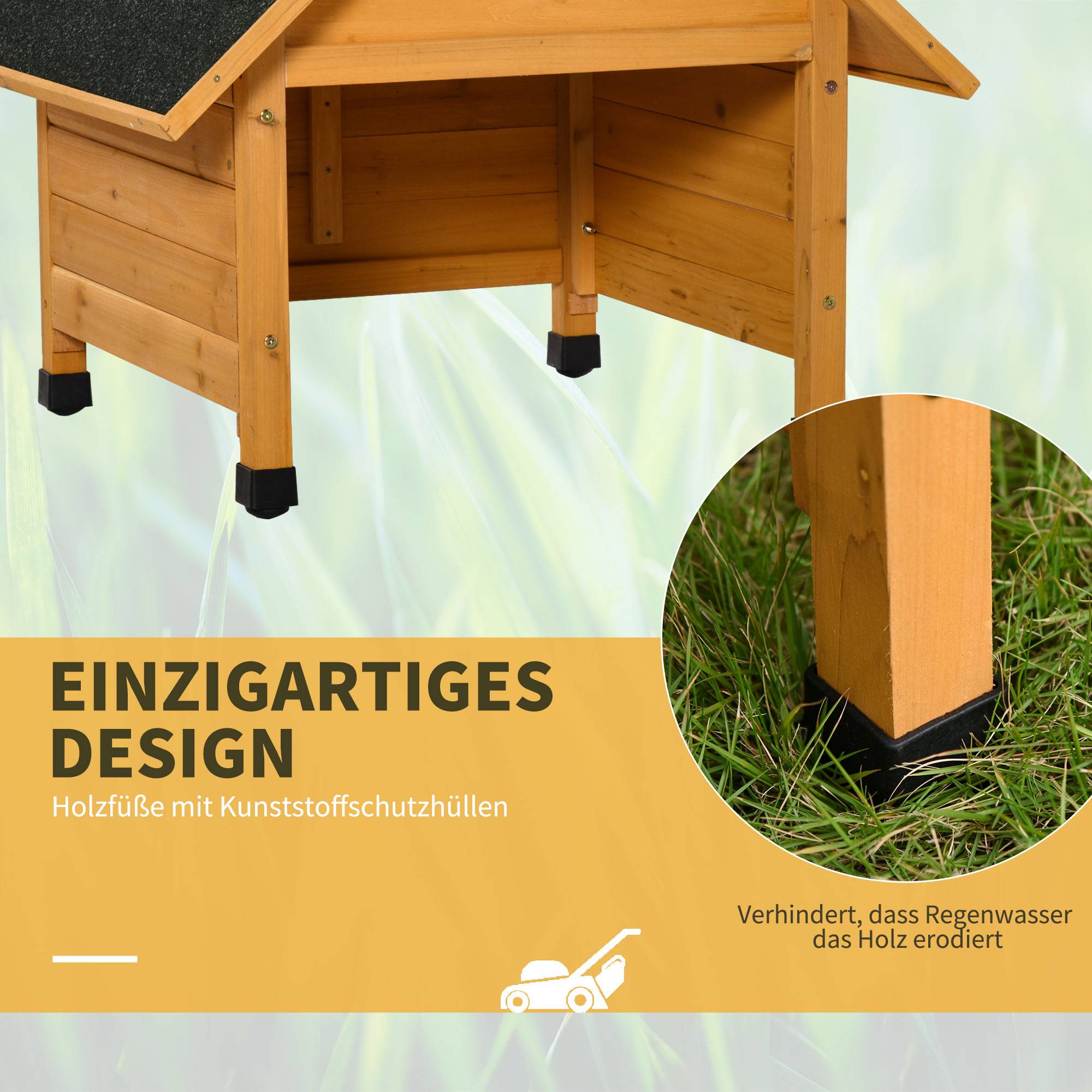 ComfortXL - Garage pour robot tondeuse en bois de sapin 75 x 76 x 70 cm jaune abri pluie UV avec pieds réglables - Image 7