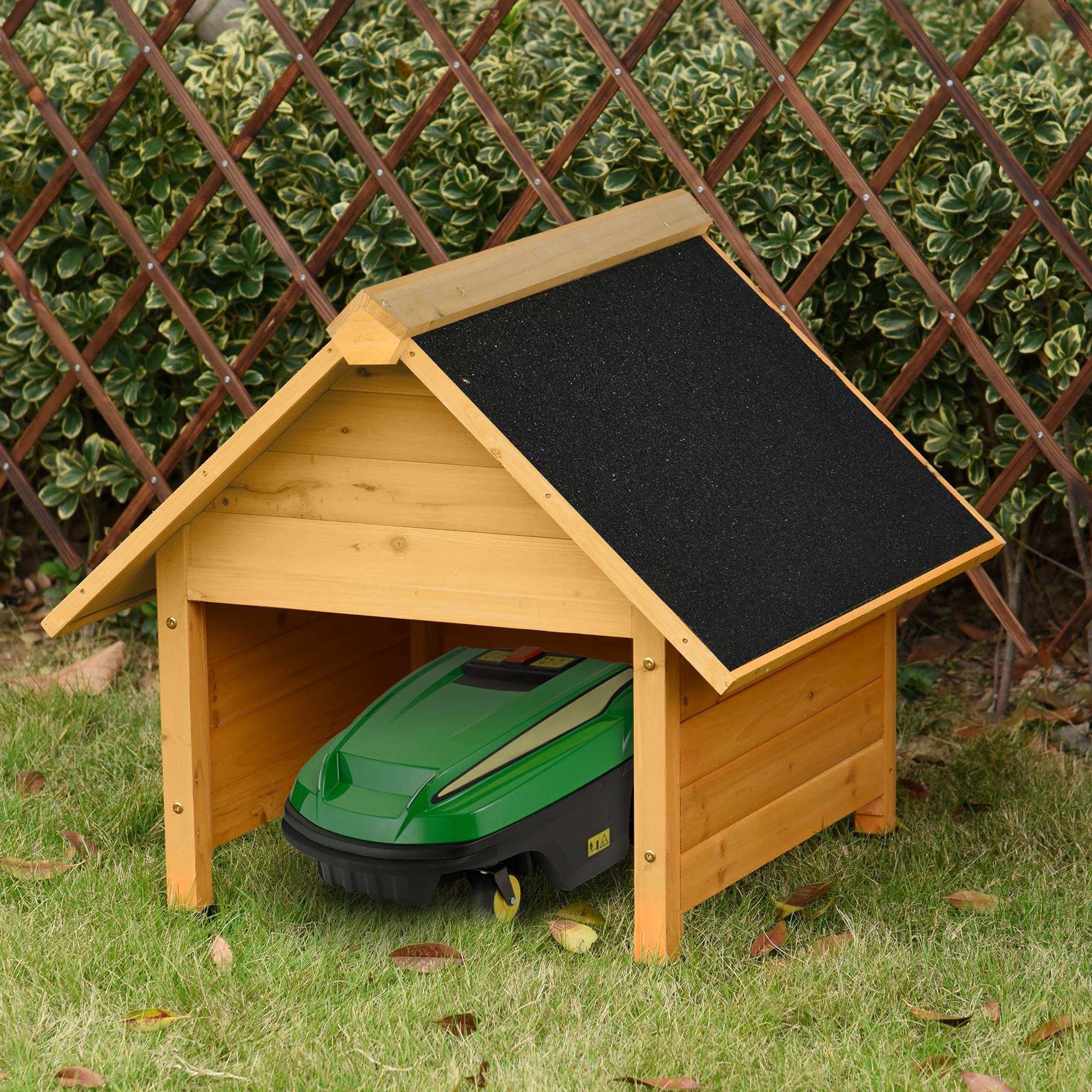 ComfortXL - Garage pour robot tondeuse en bois de sapin 75 x 76 x 70 cm jaune abri pluie UV avec pieds réglables - Image 1