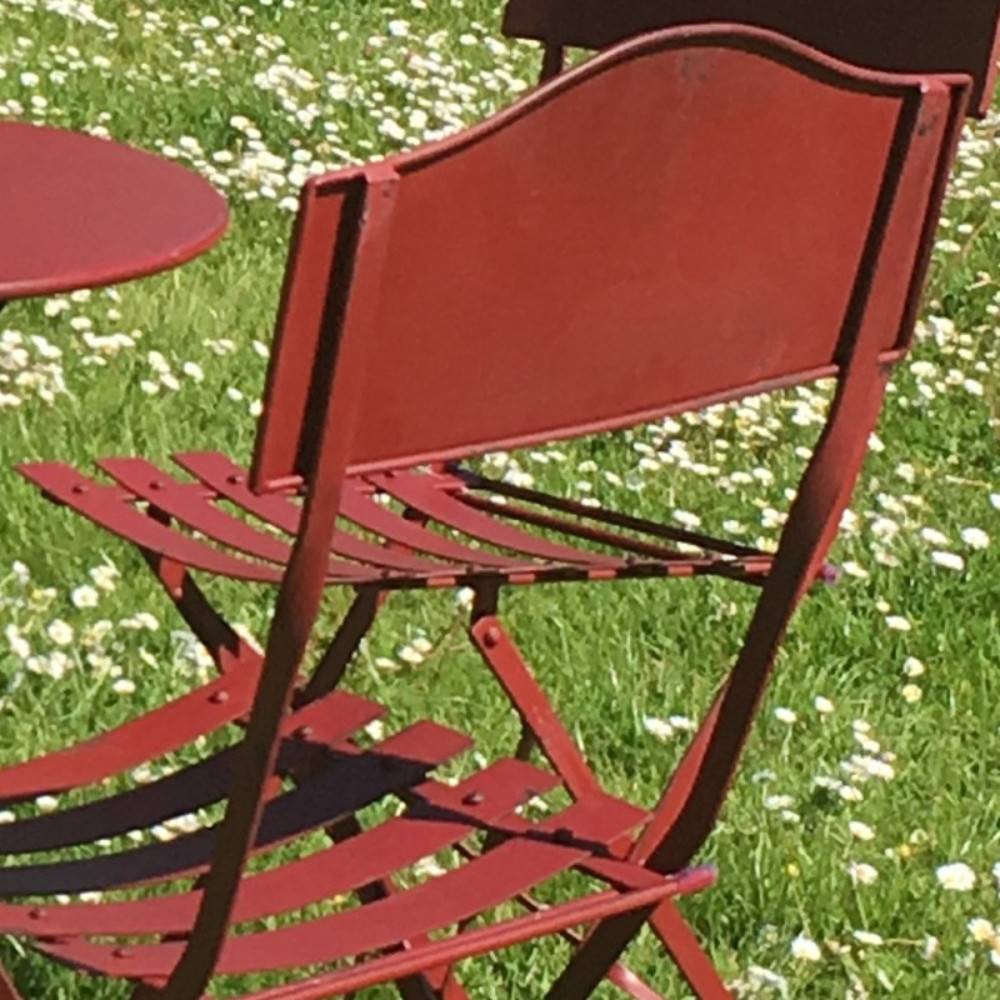 Chaise pliante jardin extérieur ancien métal bordeaux 85cm Chemin de campagne - Imagen 5