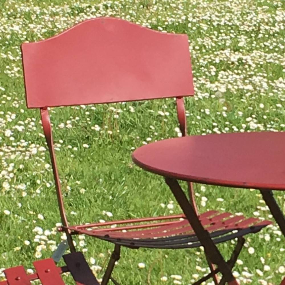 Chaise pliante jardin extérieur ancien métal bordeaux 85cm Chemin de campagne - Imagen 4