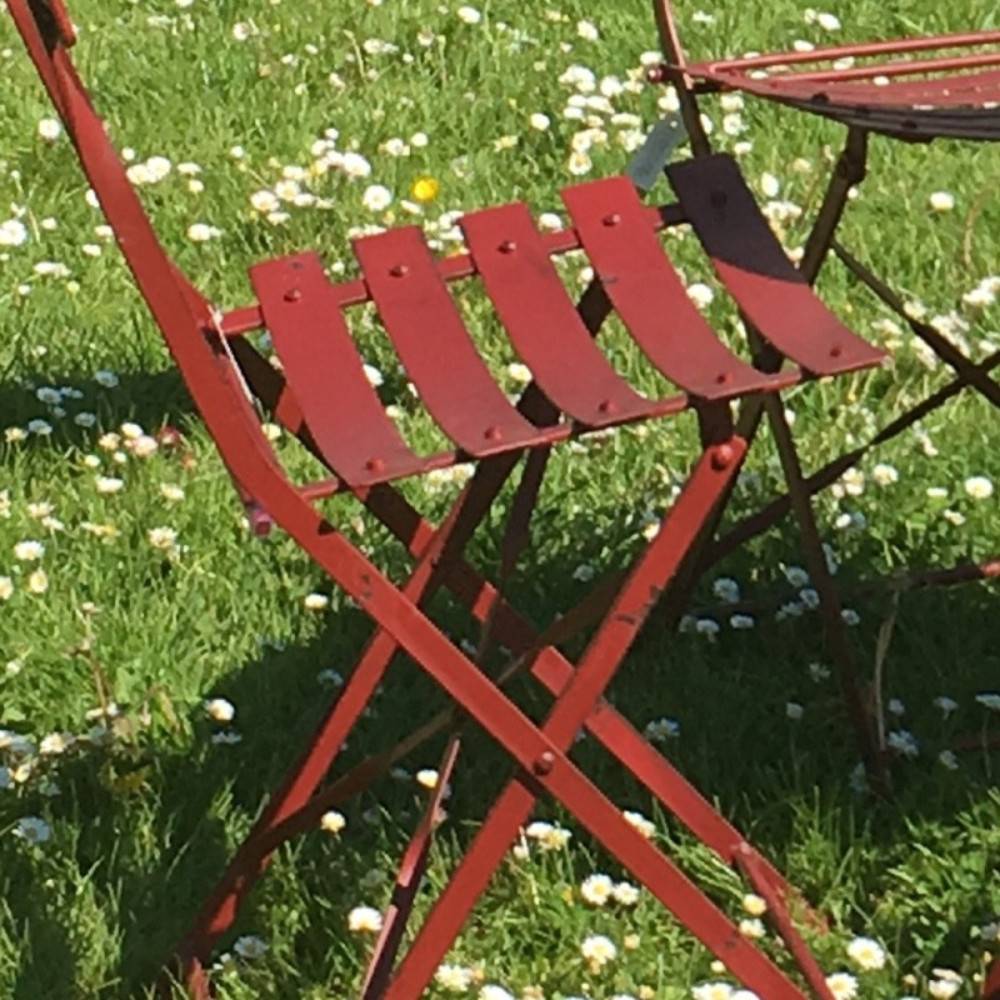 Chaise pliante jardin extérieur ancien métal bordeaux 85cm Chemin de campagne - Imagen 6