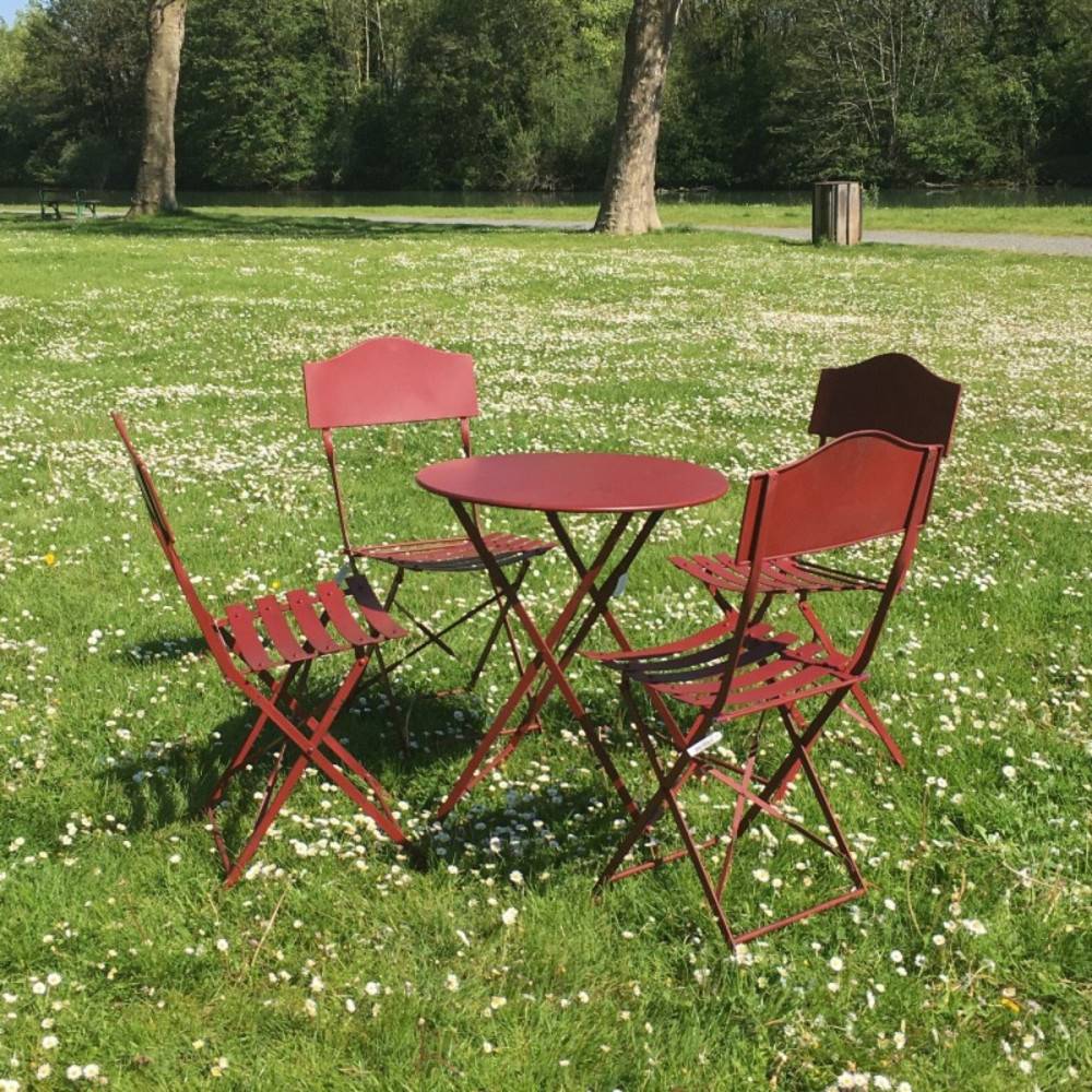 Chaise pliante jardin extérieur ancien métal bordeaux 85cm Chemin de campagne - Imagen 3
