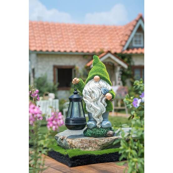 Nain de Jardin Résine Décoratif avec Effet Floqué Mousse et Éclairage- Décoration de jardin- Living123 - Image 6